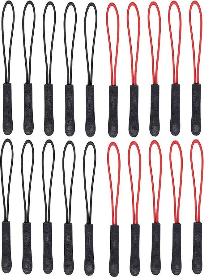SHOPEE 20PCS Zipper Zip Tags Cord Pulls Zipper Extension Replacement for Backpacks, Luggage Bags, Travel Cases, Clothes, Jackets(Black+Red) - Image 1